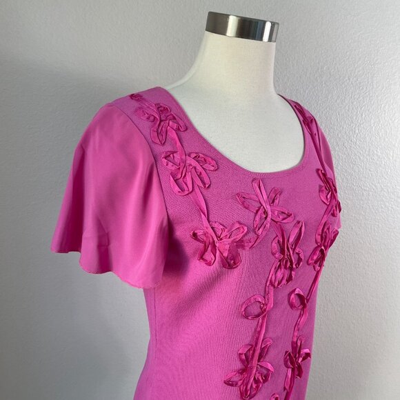 Cable & Gauge Top Womens Medium Pink Flutter Short Sleeve Stretch Shirt - Picture 3 of 10